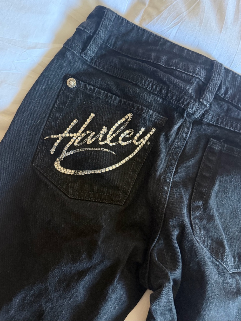 Harley-Davidson Y2K Rhinestone Low-rise Bootcut Flare Jeans - black